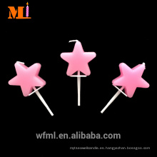 Ventas directas de la fábrica No goteo Velas en forma de estrella rosadas del cumpleaños en un palillo